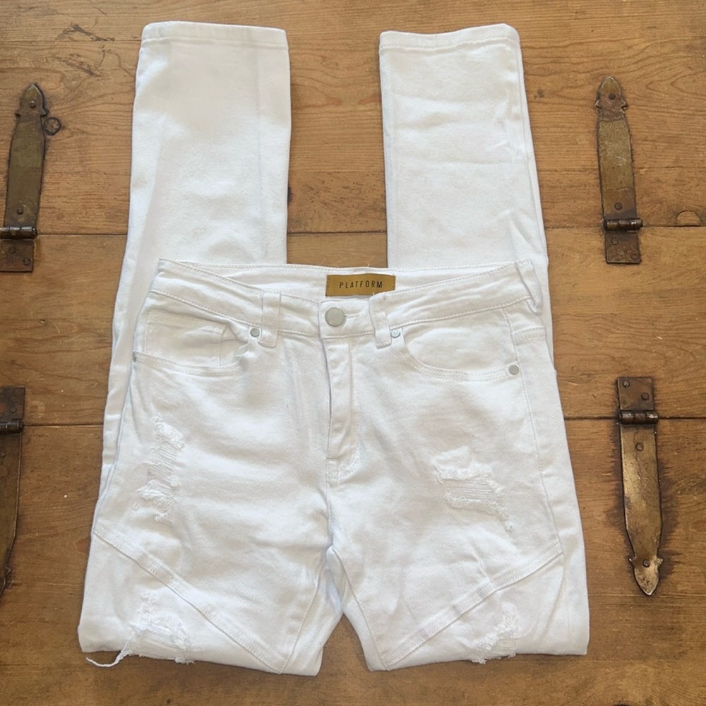 Mens Platform White Distressed Jeans Size 32